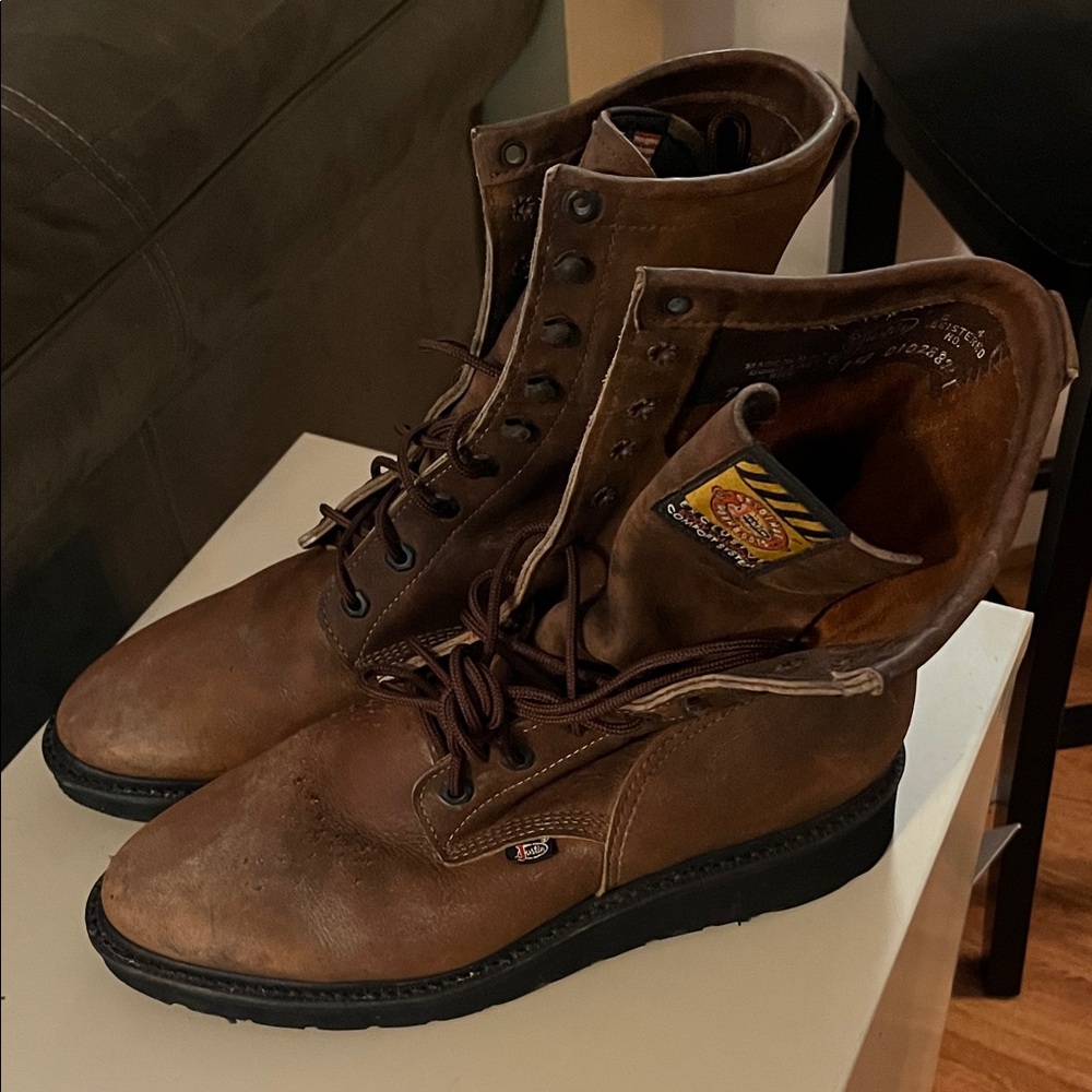 Justin Boots Brown Leather Lace-Up Boots